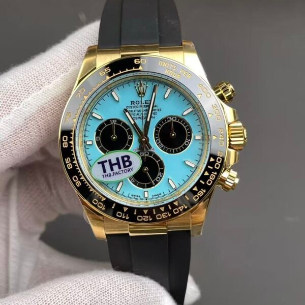 Rolex Cosmograph Daytona in Gold on Rubber Strap with Ice Blue Dial, M126518LN-0010